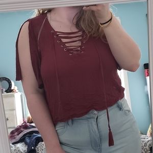 Charlotte Russe Lace Up Cropped Blouse NWOT